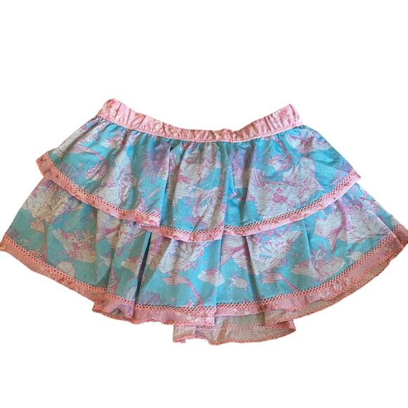 LOVESHACKFANCY HURLEY SWIM SKIRT S TIERED RUFFLE MINI PINK BLUE NAUTICAL CROCHET - Picture 5 of 10